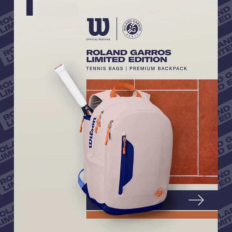 Wilson Roland Garros Super Tour Soft PU กระเป๋าเป้สะพายหลังเทนนิส French Open Premium Tennis Racquet Bag มากถึง 2 ไม้พร้อมช่อง