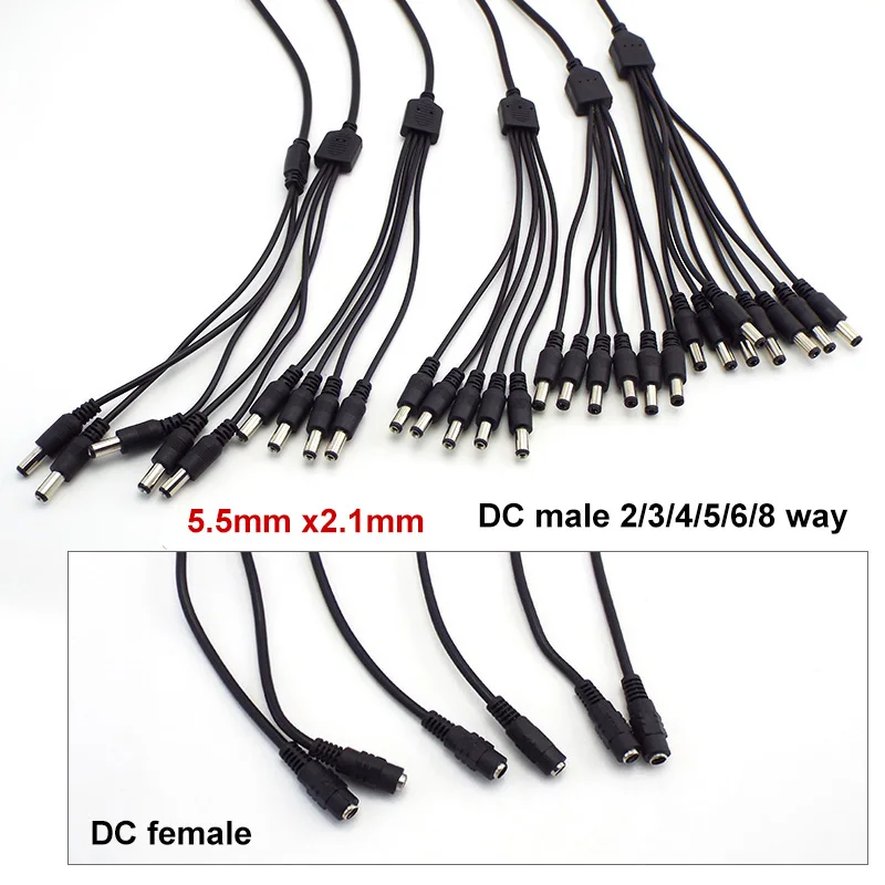 1 Female to 2 3 4 5 6 8 way Male DC connector Power Supply Splitter Plug adapter Cable cord 5.5x2.1mm for Led strip light cctv c