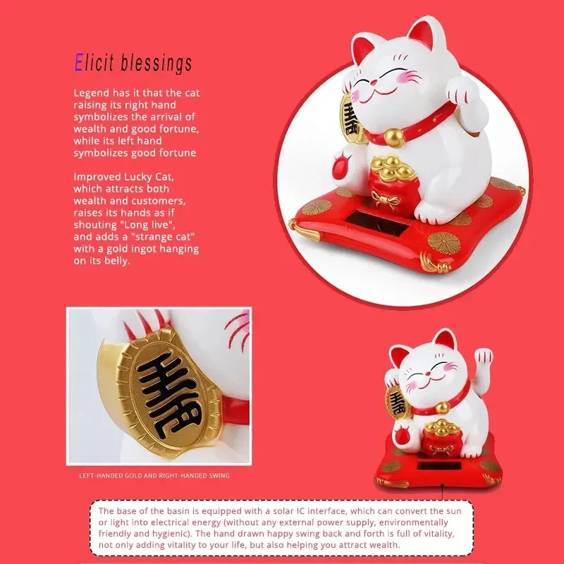 Gato Lucky Waving, gato oscilante movido a energia solar, Maneki Neko animado e fofo, casa, escritório, carro, decoração