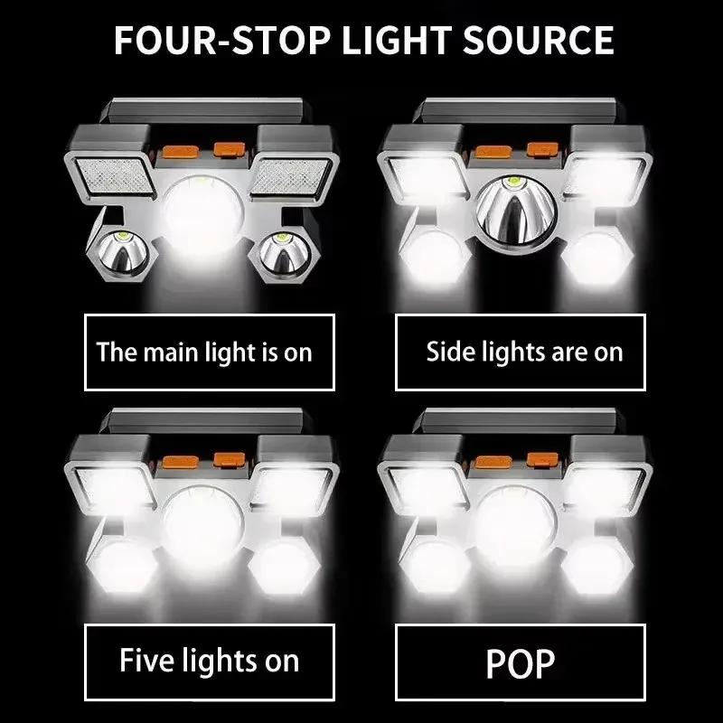 كشاف أمامي LED قوي قابل لإعادة الشحن، مصباح يدوي للتعدين عالي الطاقة للمشي لمسافات طويلة وصيد الأسماك - ضوء محمول مثبت على الرأس