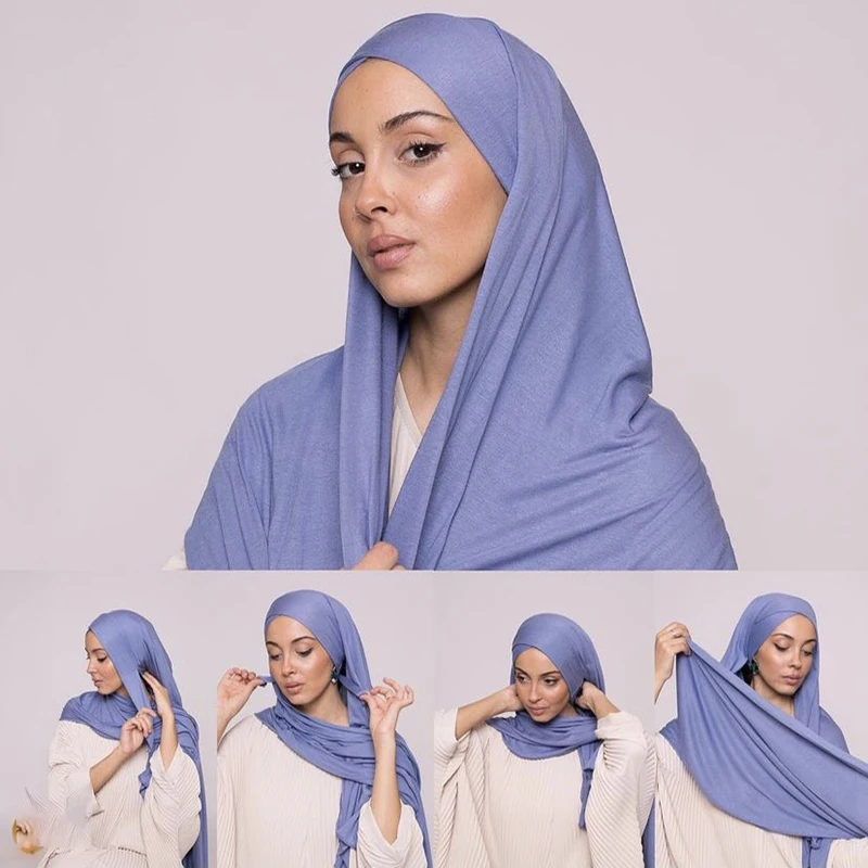 Muslim Cross Jersey Instant Hijab Tie-back Instant Shawl Scarf Headband Women Custom Solid Color Headwrap