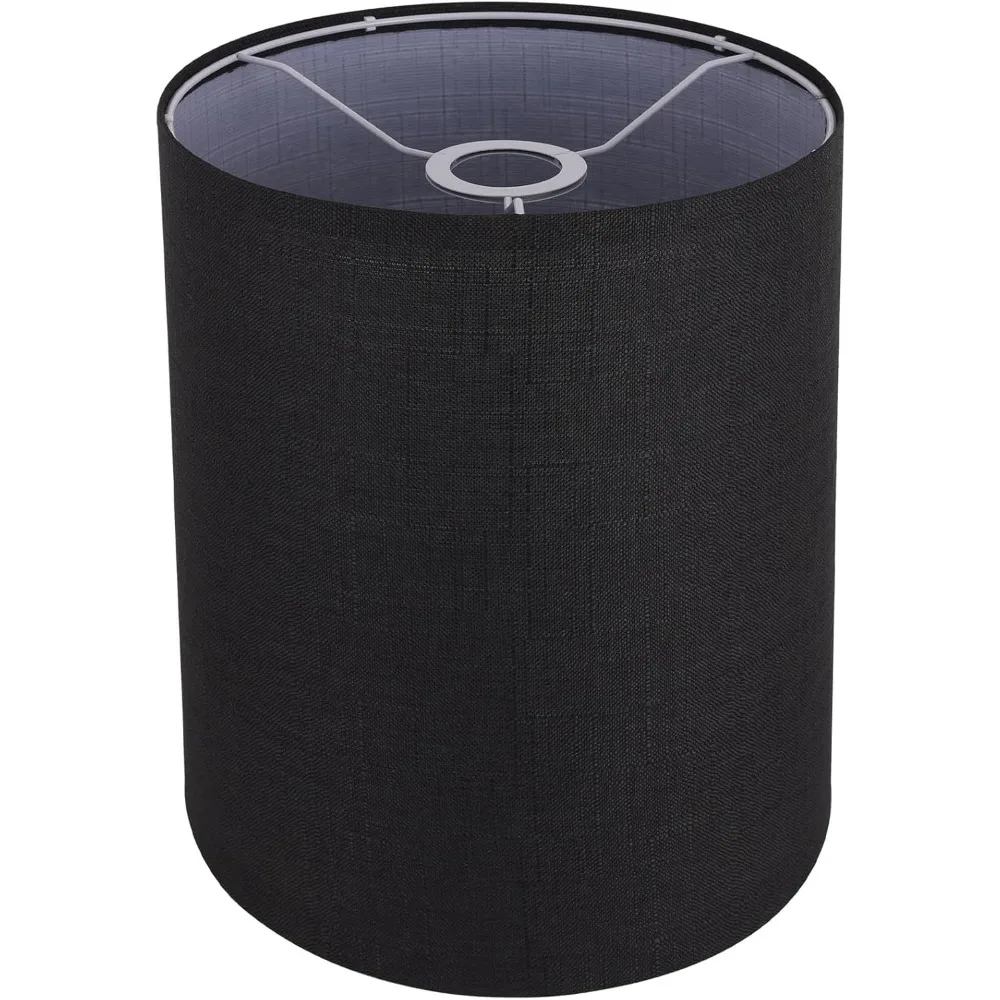 

black linen tall drum lampshade, 10" top x 10" bottom x 13" high lamp shade, lamp shade replacement for table and floor lamps, p