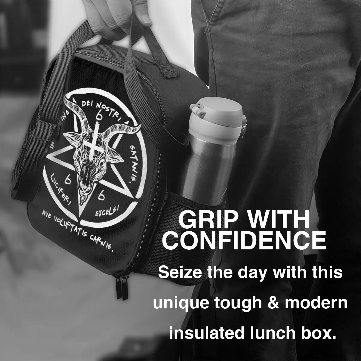 666 Baphomet Thermal Insulated Lunch Bag Sigil Of Satan Knights Templar Portable Lunch Tote for Bento Food Box