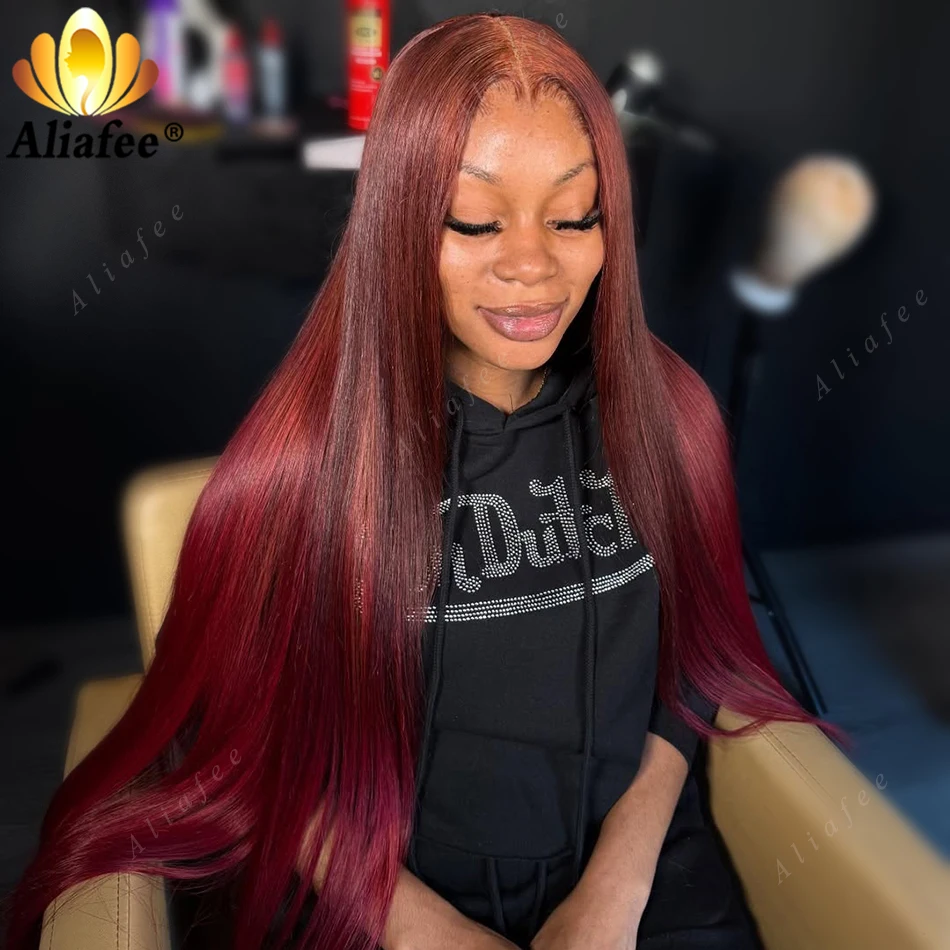 

Silky Smooth Glossy Straight Copper Red Burgundy 13x6 Transparent Hd Lace Frontal Wigs Remy Real Human Hair Colored Hair Wigs