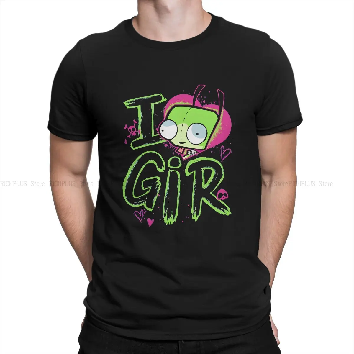 Invader Zim 만화 애니메이션 티셔츠, 발렌타인 데이, I Love GIR 베이직 폴리에스터 티셔츠, 남성 티셔츠, 새로운 디자인, 빅 세일