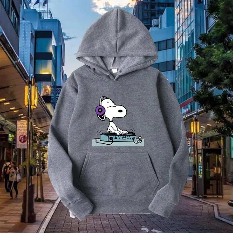 Snoopy Cartoon Printed Men Hoodies Disney Graphics Loose Tops Sweatshirts Male Hip Hop Streetwear Autumn Winter Clothes