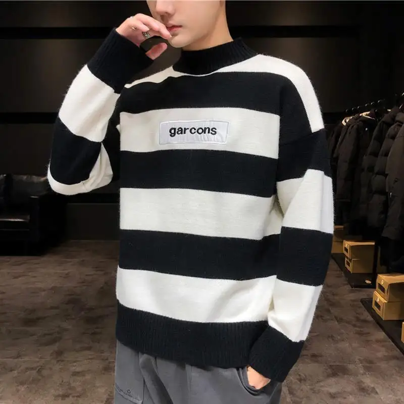 

Men's Clothing Coat Striped Pullovers Icon Knit Sweater Male Jacket Black Over Fit Ugly Elegant Overfit Japanese Retro Baggy A X