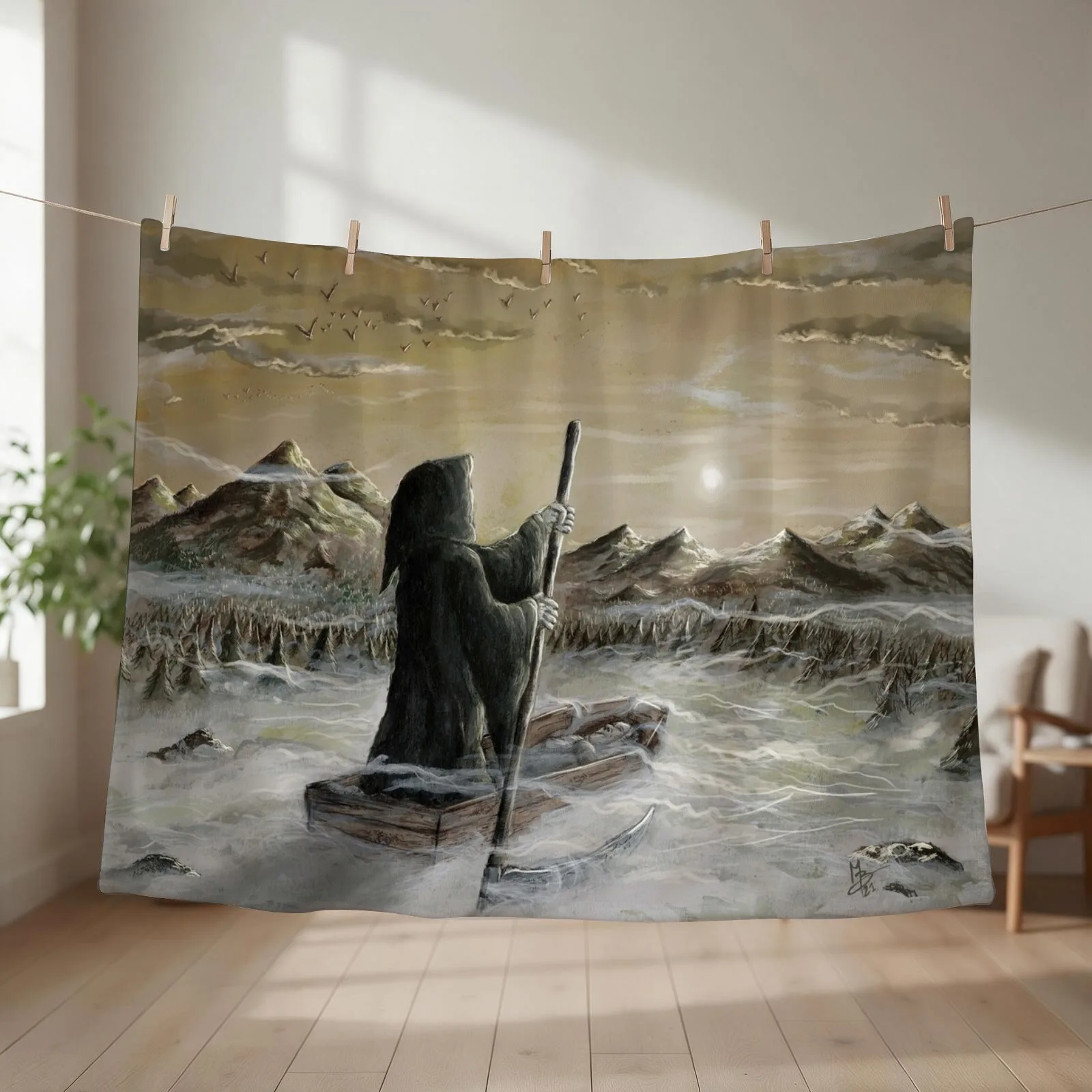 Death sailing on a Sea of ??Clouds Throw Blanket couch cozy soft plush fuzzy picnic outdoor blanket