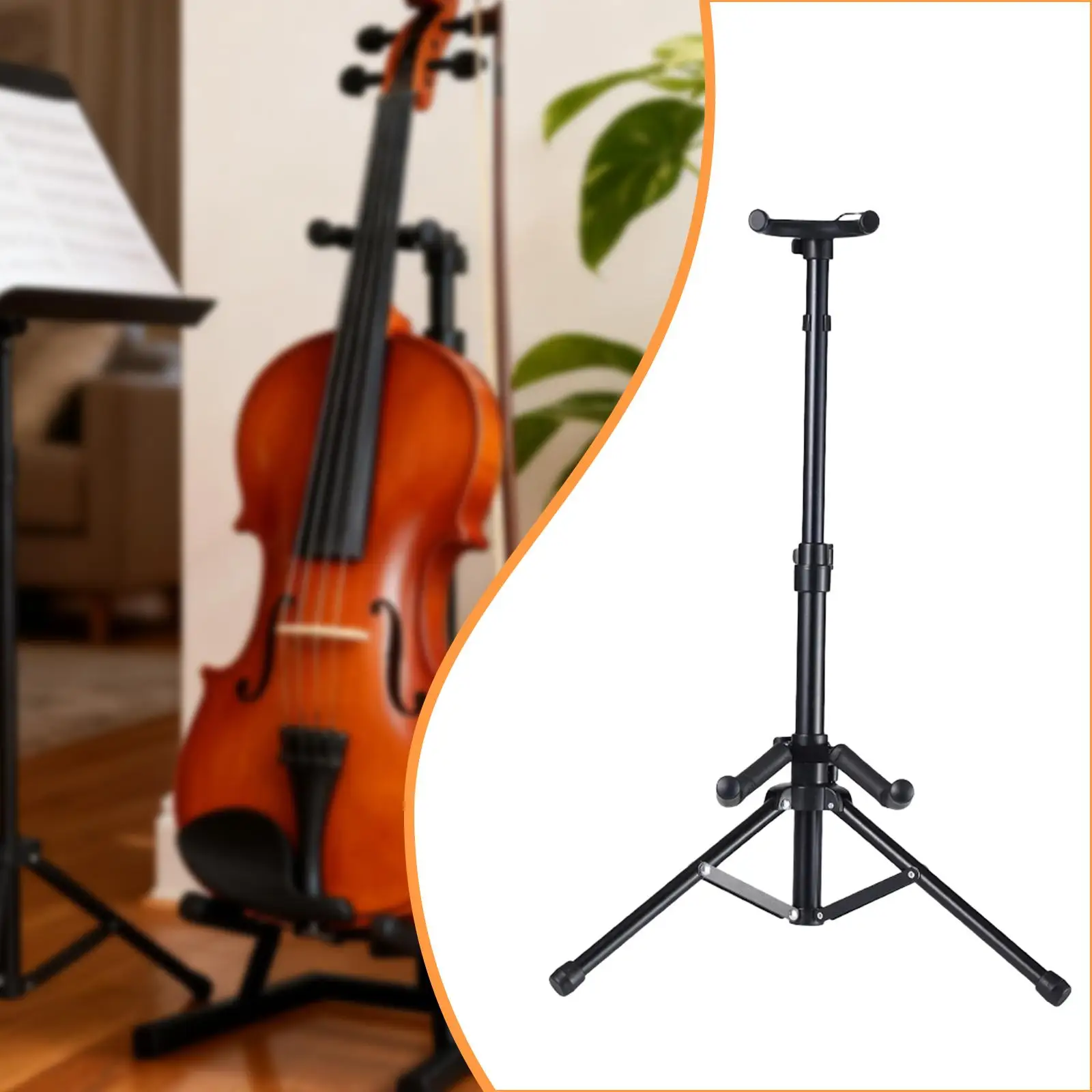 

Portable Violin Stand Adjustable Height Folding Tripod Holder Bow Support Durable Aluminum Alloy for School Studio Home Use