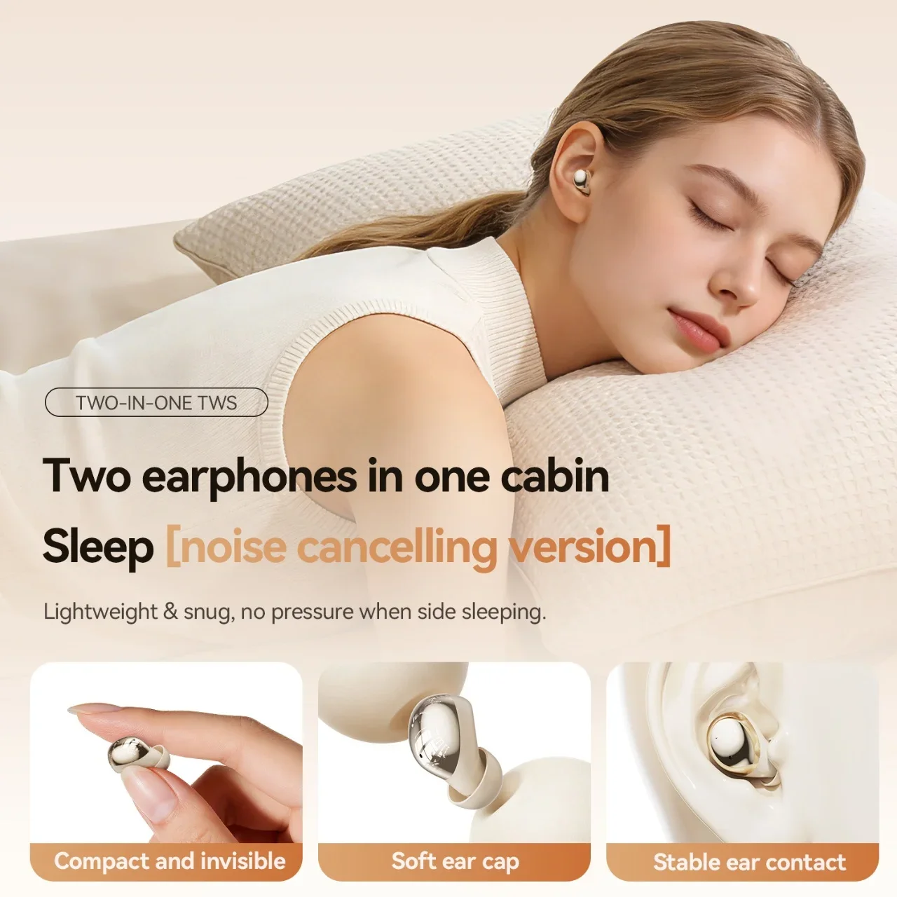 Wireless Bluetooth Ear Clip Earbuds Sleep Noise Cancelling 2 Pairs Headphones Makeup Mirror Charging Case Sport Earphones
