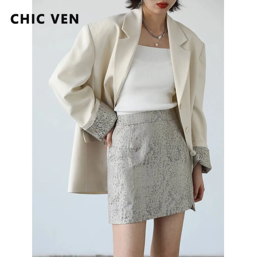 

CHIC VEN Women Skirts Retro High Waist Jacquard New Chinese A-line Skirt for Woman Office Lady Spring Summer 2023