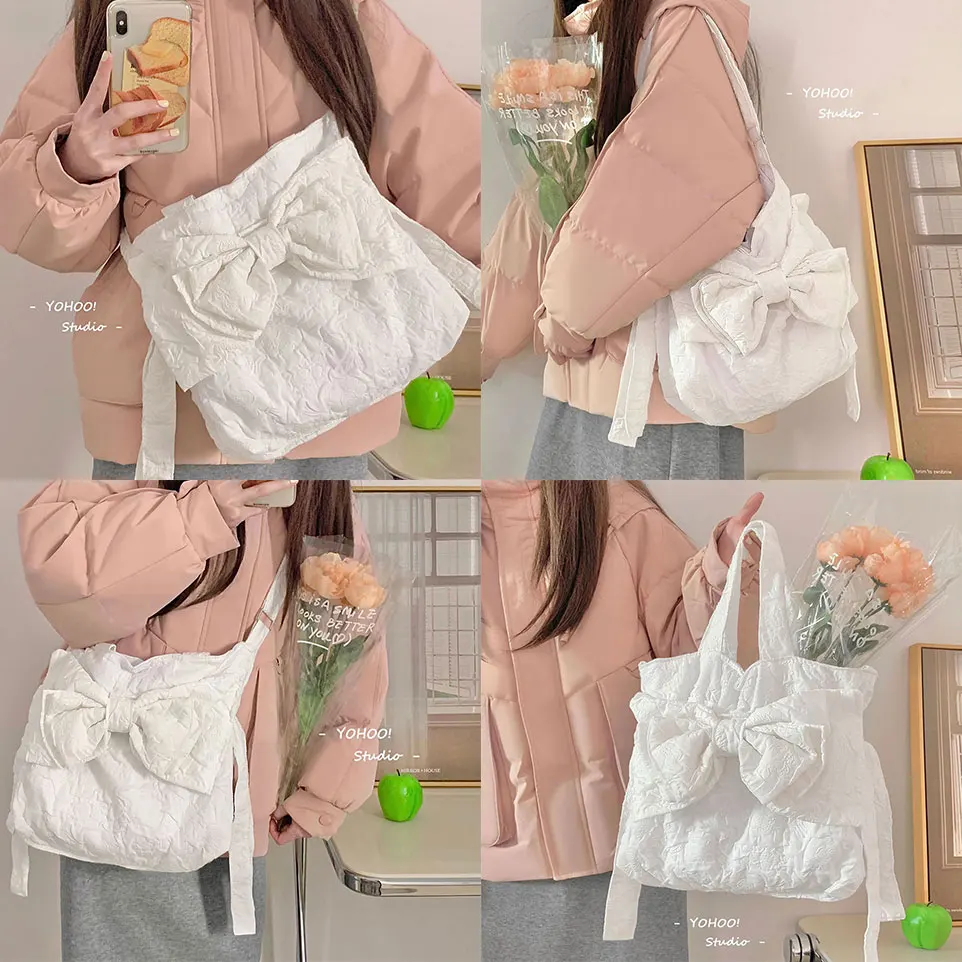 

YOHOO! Original Japanese Sle Knot Ins Pleated Texture Canvas oulder Bag Women's Handbag Crossbody Bag