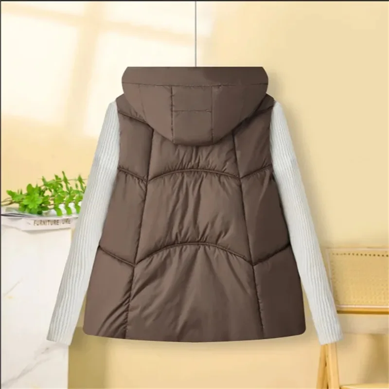 

Down Cotton Vest Coat Women Parkas 2025Autumn Winter New Loose Sleeveless Jacket Ladies Hooded Waistcoat Overwear Hooded Outwear