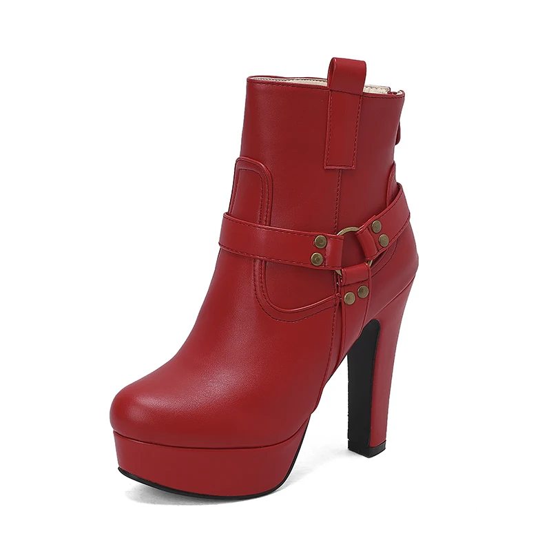 Lasyarrow Red Yellow White Women Ankle Boots Platform Lace Up High Heel Short Female Buckle Autumn Winter Sexy Ladies Shoe