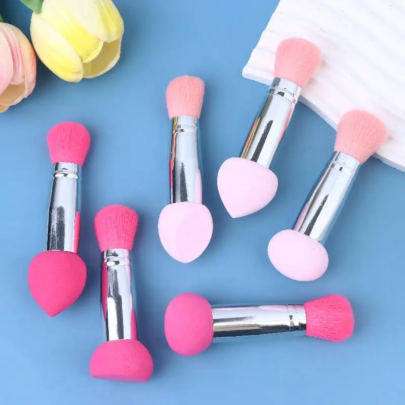 3 uds 2 en 1 Mini pinceles de maquillaje portátiles de doble cabezal herramienta de belleza para mujer con cabeza de esponja para colorete esponjoso