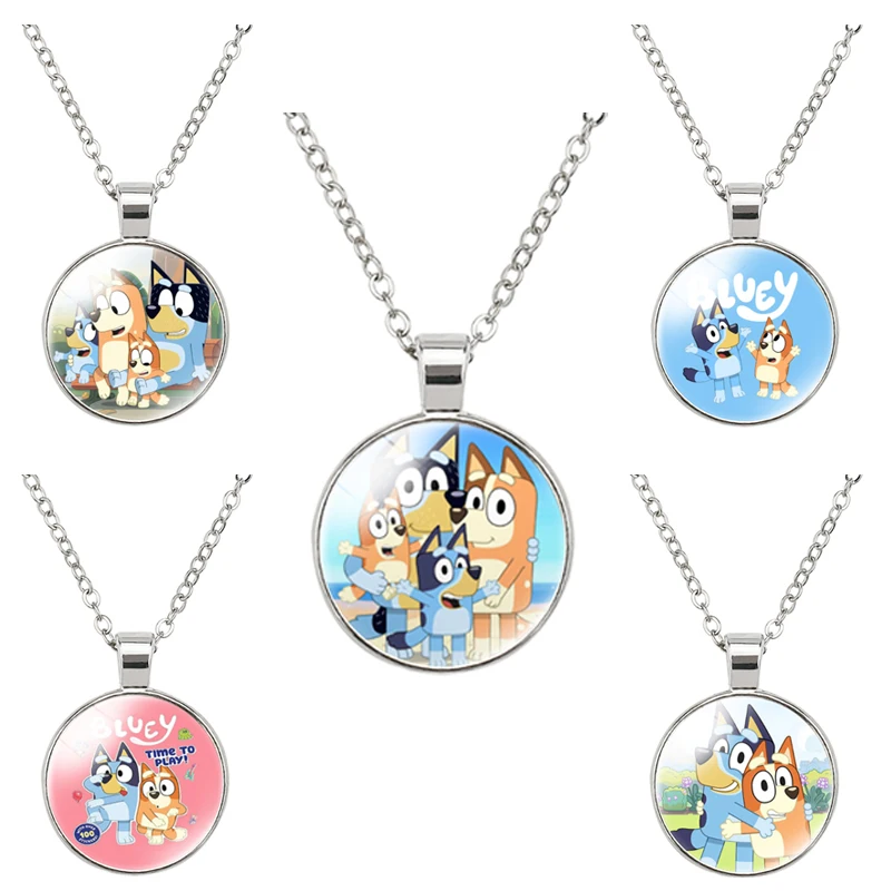 45Cm Bluey Bingo Circle Shape Necklace Family Pendant for Kids Cartoon Handmade Necklace Jewelry Birthday Accessories Gifts