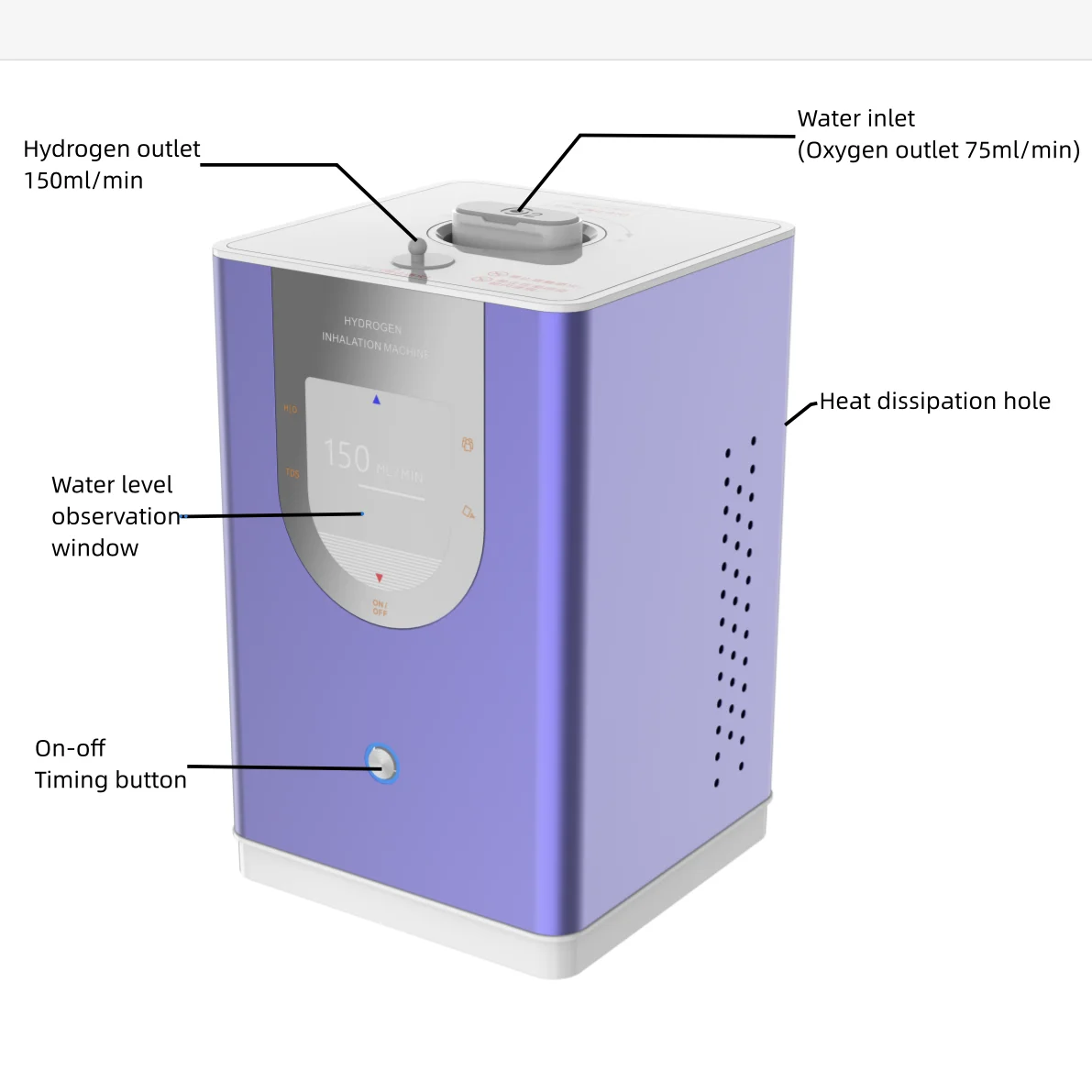 Hydrogen Generator Inhalation ionizer 150ml H2+75ml O2 Hydrogen water purifier High Purity H2 Low Noise SPE/PEM