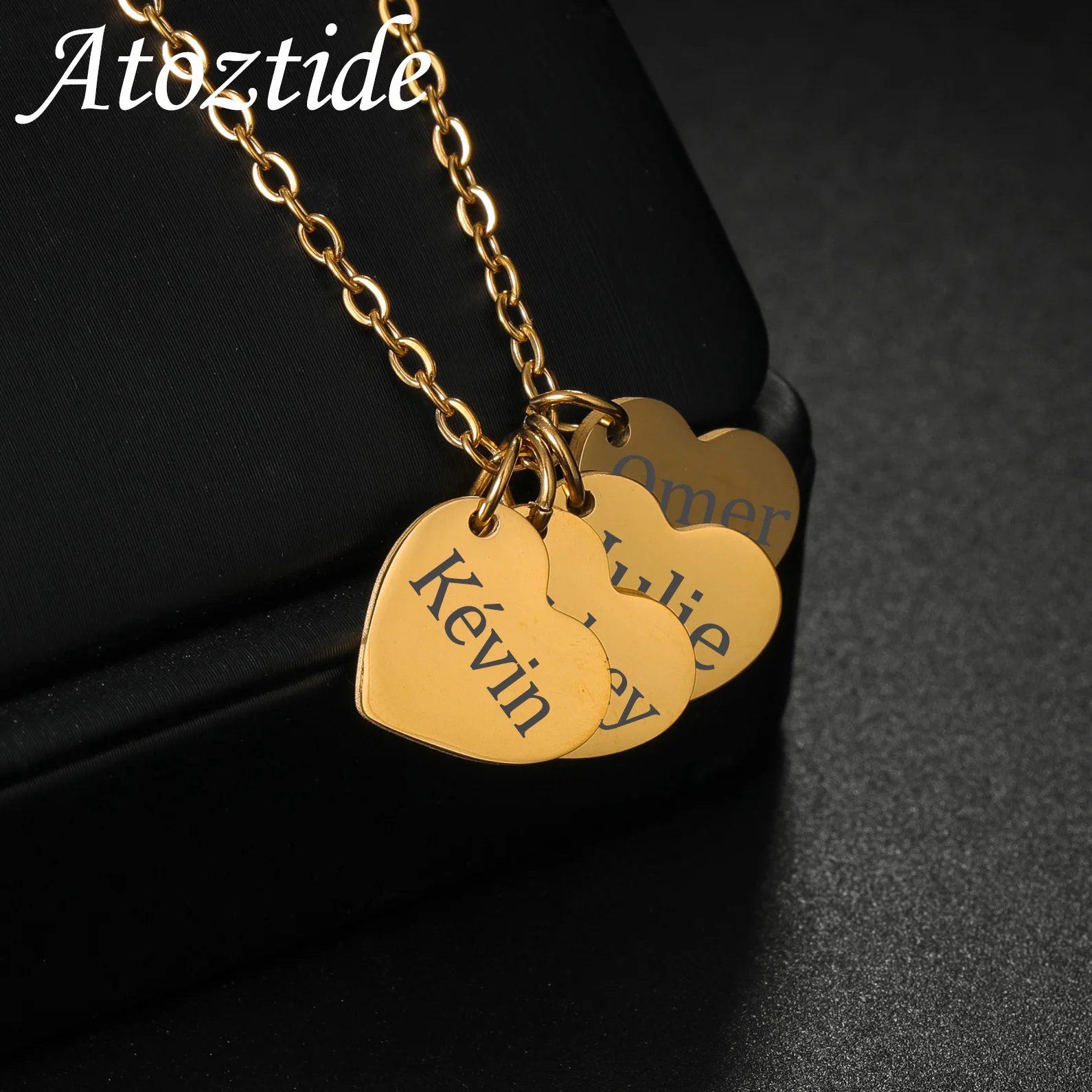 

Atoztide Personalized Custom Name Necklace for Women Heart Engrave Letter Stainless Steel Jewelry Mother Kids Birthday Gift