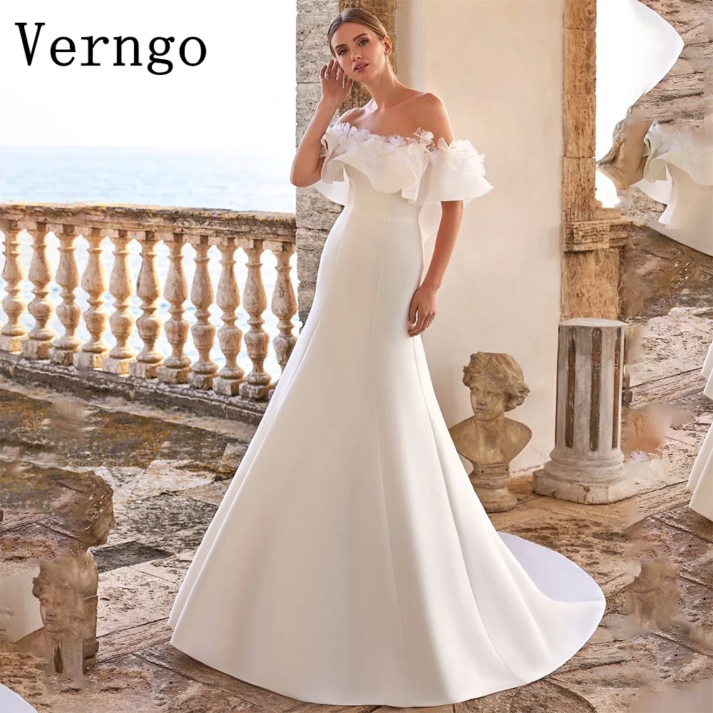 

Verngo Crepe Wedding Dress 2024 Mermaid Off The Shoulder Bridal Gown Women Simple Elegant Bride Dress Sweap Train Wedding Gown