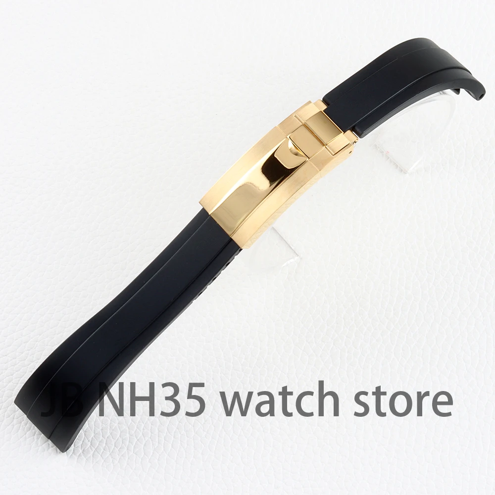 

Ремешок для часов из черной резины, 20 мм, с застежкой из нержавеющей стали с PVD-покрытием (розовое золото/черный) для корпусов часов Daytona, SUB, GMT, Yacht, браслет