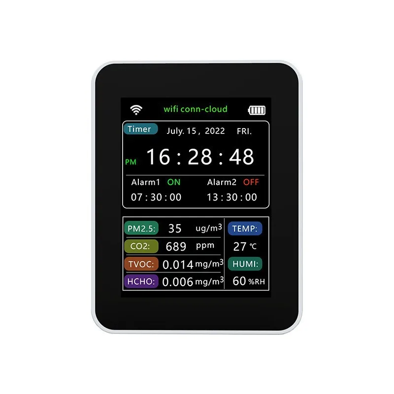 Imagem -02 - Detector Multifuncional da Qualidade do ar Pm2.5 Anion Voc Formaldeído Alarme Relógio Calendário Wifi Monitor de ar Ferramentas