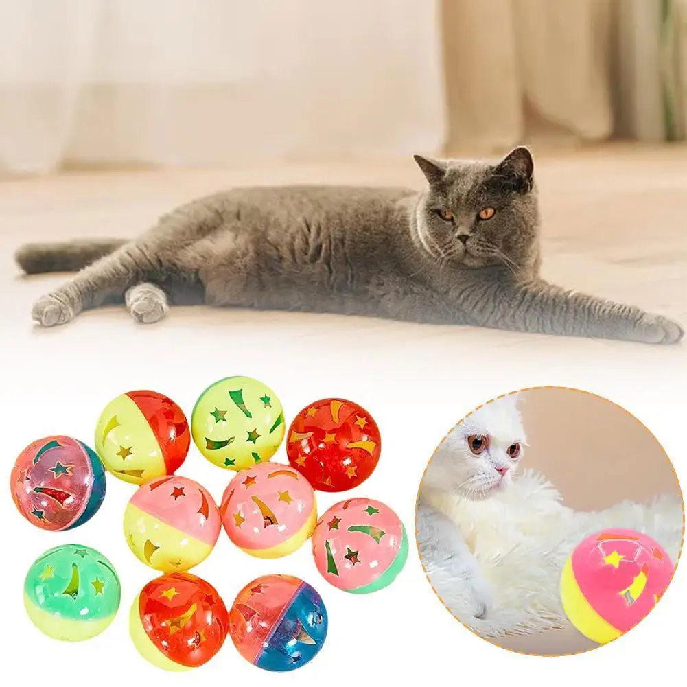 Color Random 1Pcs 5cm Plastic Pet Cat Kitten Play Balls With Jingle Bell Pounce Chase Rattle Toy Colourful Cat Pet Supplies