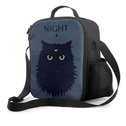 Black Cat Lunch Box Insulated Meal Bag Crescent Moon Symbol Lunch Bag Thermal Food Container for Boys Girls School Travel Picnic