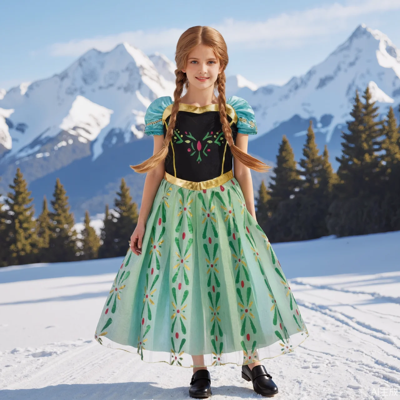  Elsa Anna Girls Dress Princess Dress Snow Queen Cute Floral Print Dress Cosplay Children Birthday Party  Halloween Costume ﻿