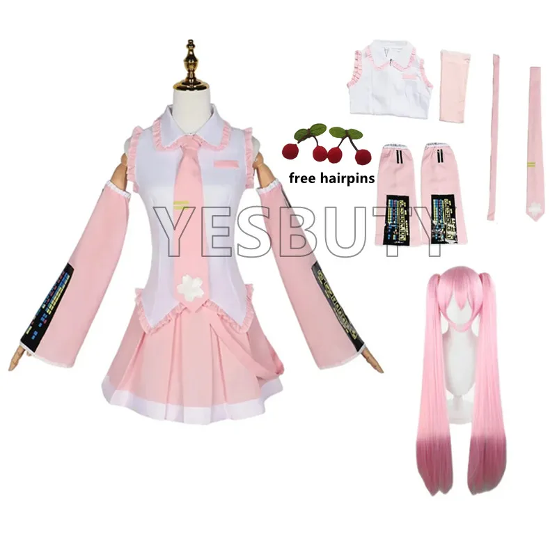 ميكو زي تنكري مع شعر مستعار للفتيات ، وردي ، ساكورا وردي ، يوشينو ، زهرة الكرز ، V2 ، ملابس أنيمي ، هالوين ، الكبار