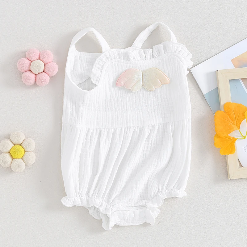 Newborn Baby Girl Boy Summer Clothes Sleeveless Cotton Linen Ruffle  Romper Coming Home Outfit Infant Bodysuit