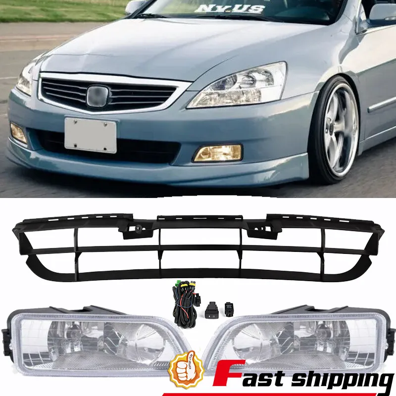

Bumper Lower Grill+Pair Fog Lights w/Bulb+Wring For 2006 2007 Honda Accord 06-07