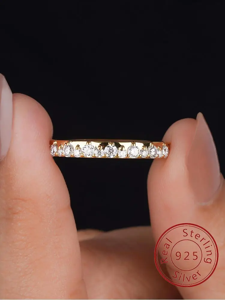 

925 Sterling Silver Fashion Simple Golden Round Zircon Ring For Women Engagement Wedding Luxury High Quality Fine Jewelry