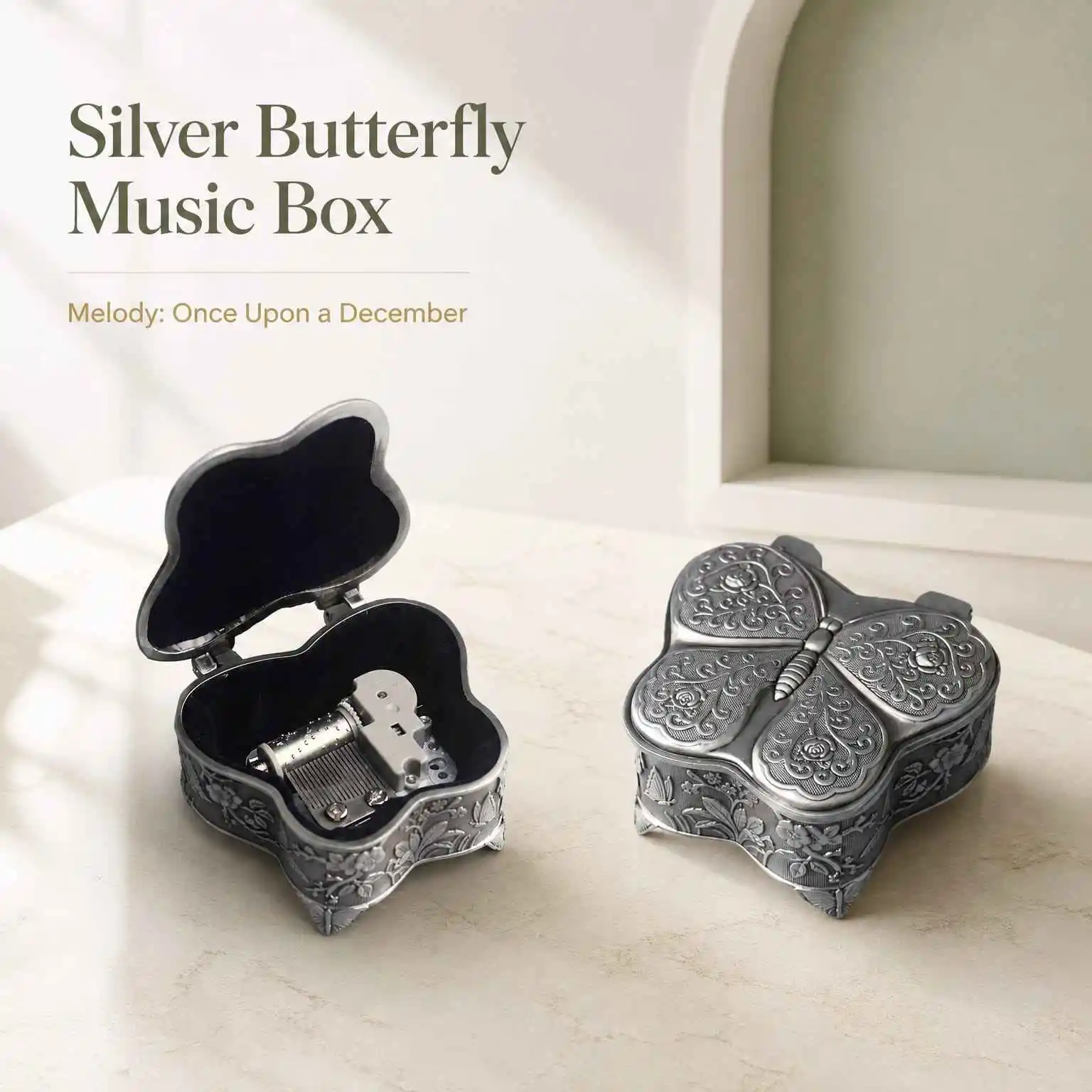 ROSIKING Emboss Alloy Metal Music Box Mini Wind Up Movement Once upon a December For Friends Girl and Children Birthday Gift