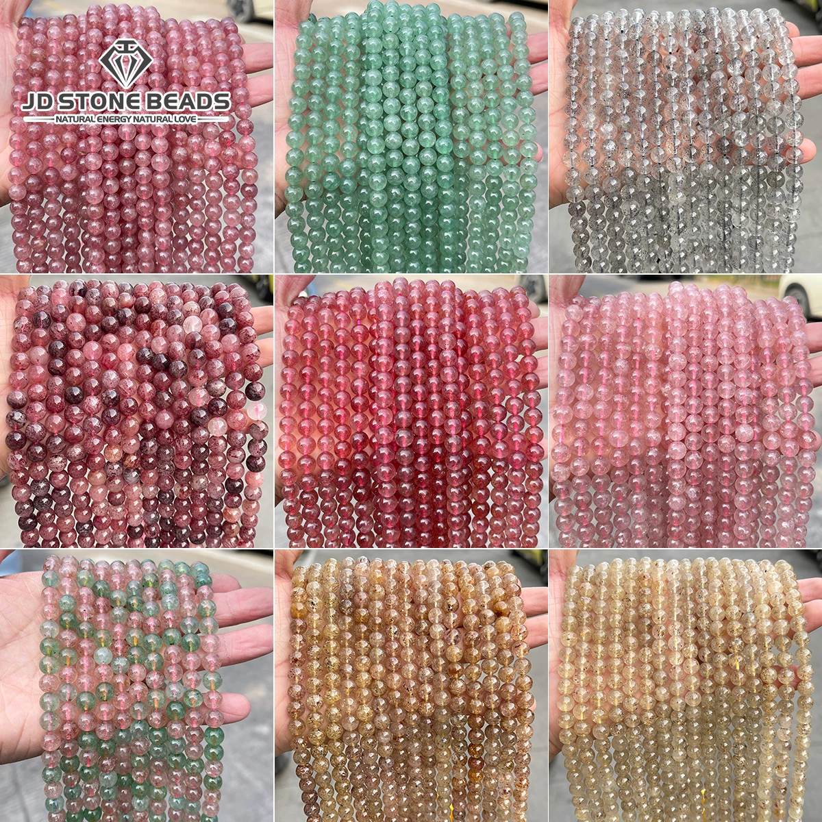 

Natural Stone Strawberry Quartz Bead Round Loose Spacer Red Feldspar Bead for Jewelry Making DIY Bracelet Necklace Accessory