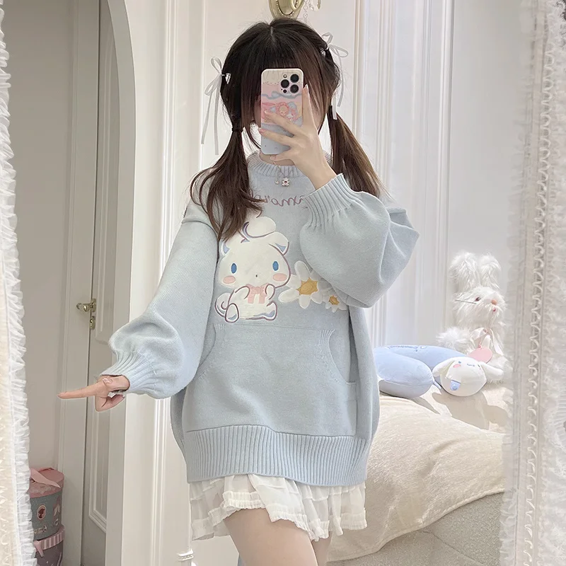 

New Kawaii Cute Sanrio Cinnamoroll Sweater Knitwear Cartoon Lovable Fashion Sweet Coat Cute Girl Birthday Gift For Girlfriend