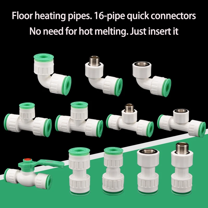 PPR Quick Connect Fitting Adapter 16/20/1216 to 1/2 Inch for Solar Hot Water Floor Heating Aluminum Plastic Pipe, Leak Proof