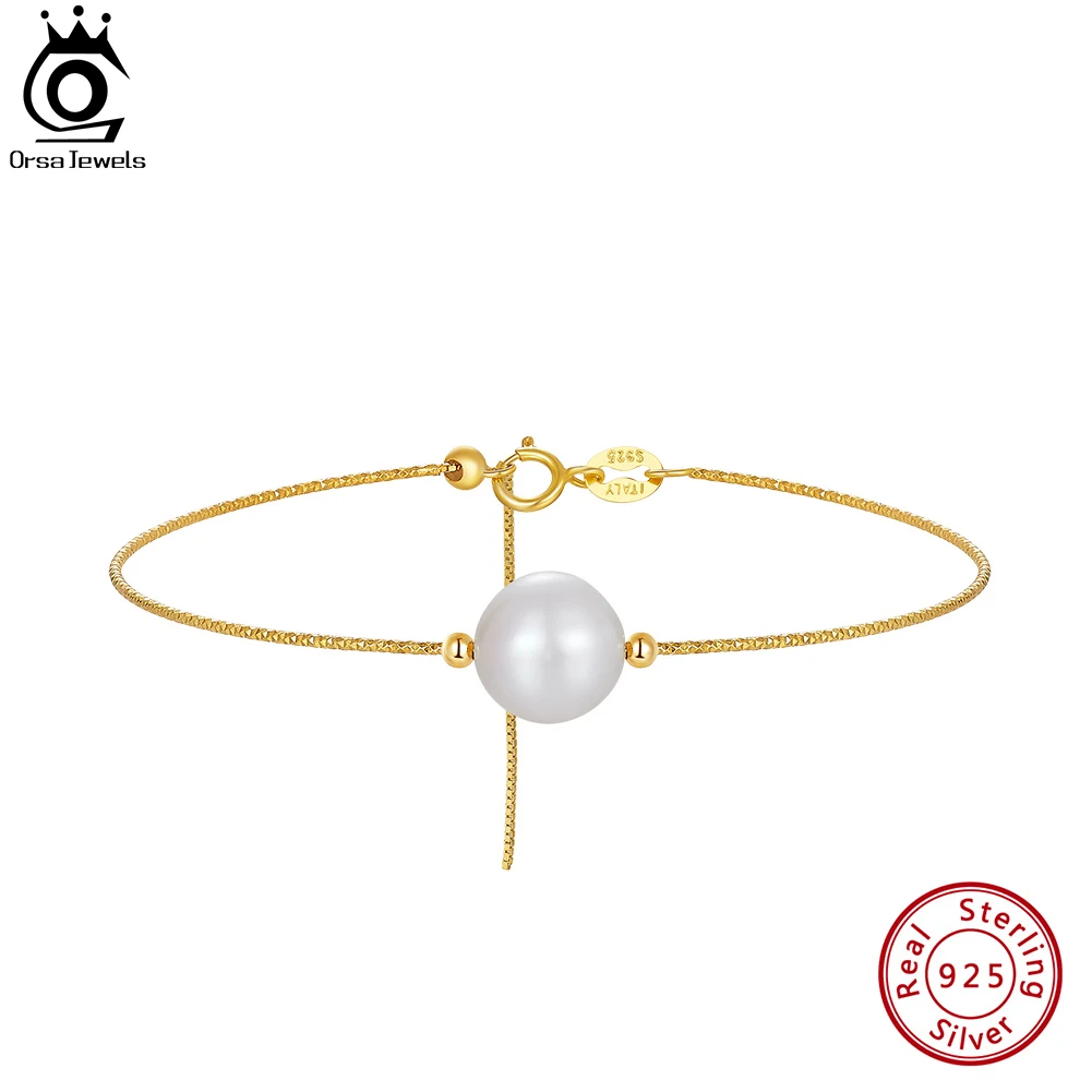 

ORSA JEWELS Genuine 925 Sterling Silver Simple Bracelet with Cultured Freshwater Pearl Classical Chain for Women Jewelry GPB35