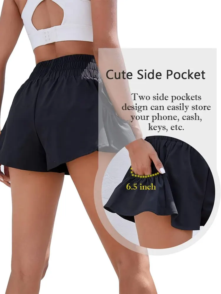 Women High Waist Athletic Bottoms, Quick Dry Flowy Gym Jogging Pants with Side Pockets for Daily Sports Training