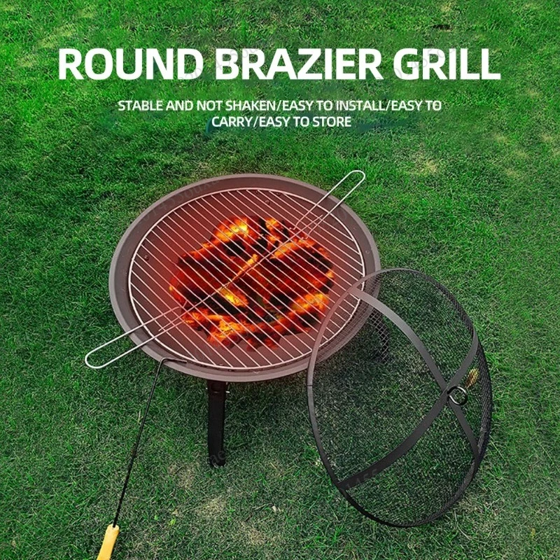 KR 55cm Foldable Round Outdoor Fire Brazier Multi Purpose Charcoal Firewood Grill For Barbecue Tea Heating Bonfire Camping