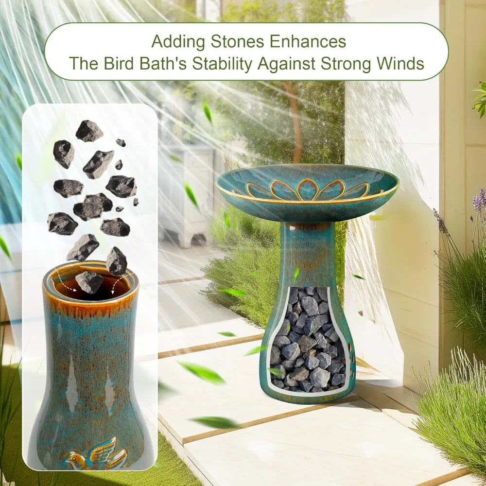 

Ceramic Bird Bath for Outdoors, 21.5 Inch Heavy Duty Bird Bath，Weather-Resistant Birdbath, Customized