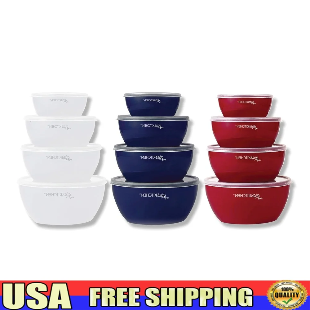 

8PC Nesting Prep Bowls Set with Lids BPA-Free Plastic Ideal Meal Prep Food Storage Dishwasher Safe Kitchen Storage Solution