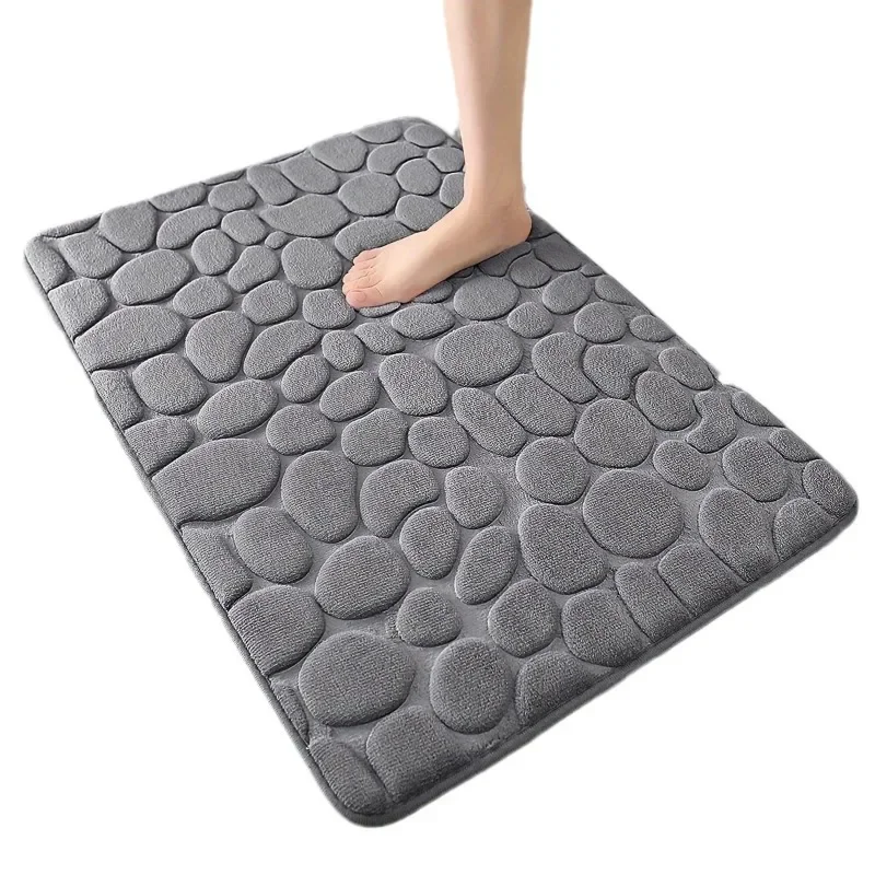 1pc Memory Foam Embossed Velvet Carpet Bathroom Living Room Non-Slip Mat Cobblestone Floor Mat Home Furnishings