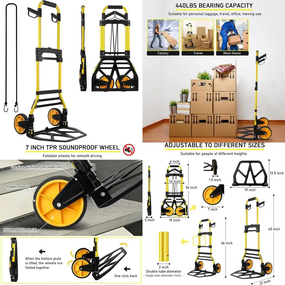 Przenośny aluminiowy wózek na bagaż o udźwigu 200 kg, składany wózek do podróży, biura i dla osób z ograniczeniami w mobilności.