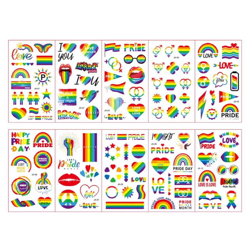 

Realistic Colorful Temp Tattoos Sticker Love Rainbow Characters Fake Tattoo Stickers for Summer Style Festival Wedding