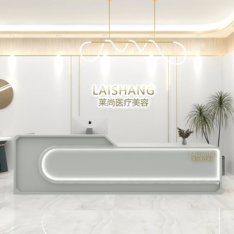 custom.Modern Minimalist Reception Desk Clothing Store Beauty Salon Nail Salon Bar Curved Cash Register Feature