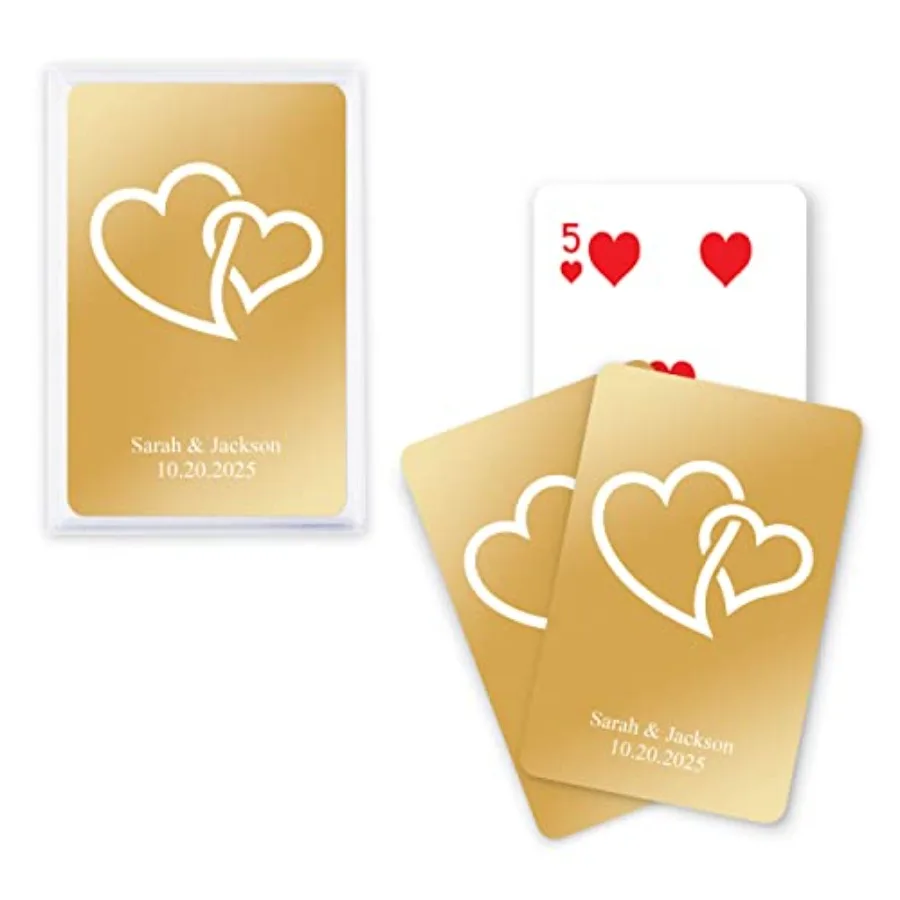 

Customizable Metallic Printed Playing Cards with Double Hearts Design for Party Games Magic Tricks and Special Events Pack of 3