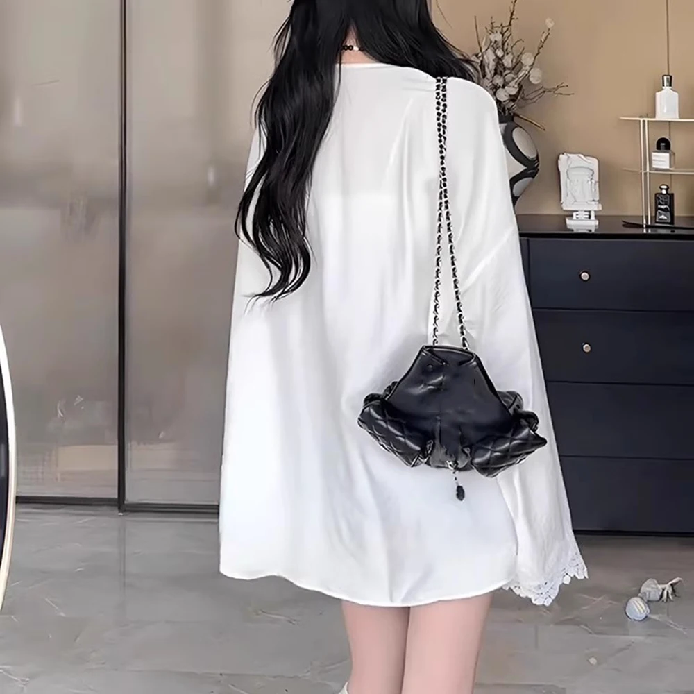 TWOTWINSTYLE Weiß Gespleißt Spitze Chic Hemd Weibliche V-ausschnitt Langarm Abnehmen Minimalistischen frauen Shirts Herbst Stil, Mode Neue