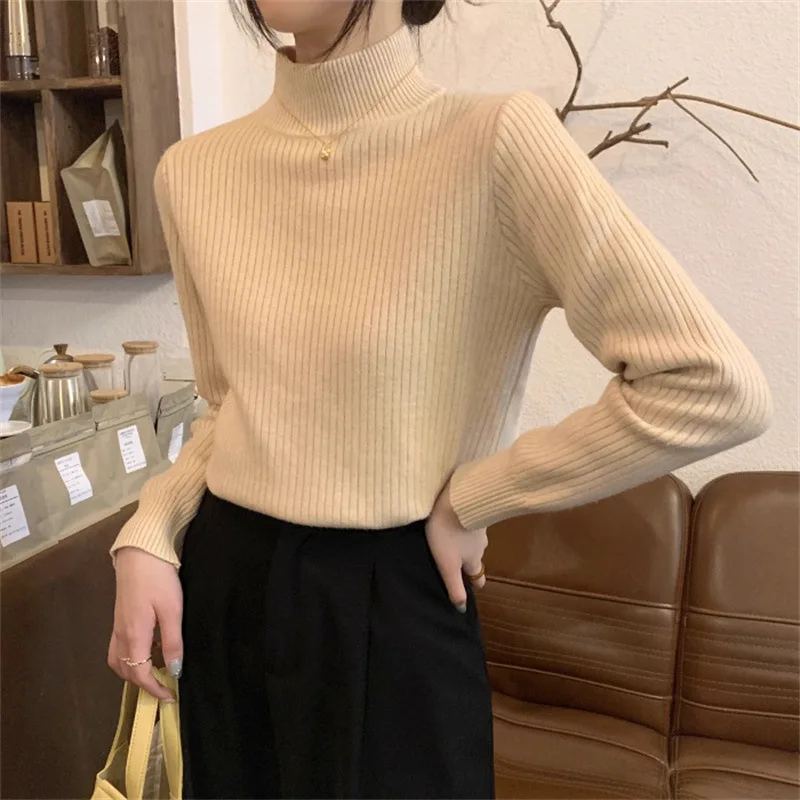 

Spring autumn semi-high-neck warm fleece top women's clothing Pullovers women sweater 2025 casual thick fleece knitted sweater