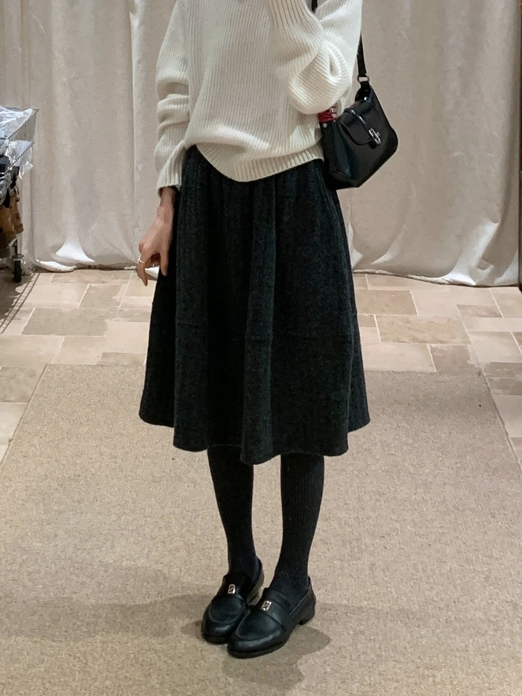 

Deep ey Elastic Waist A-Line Skirt Women's New Retro Miu f-length Cake Skirt Spring Autumn Winter Faion Ladies' Skirts