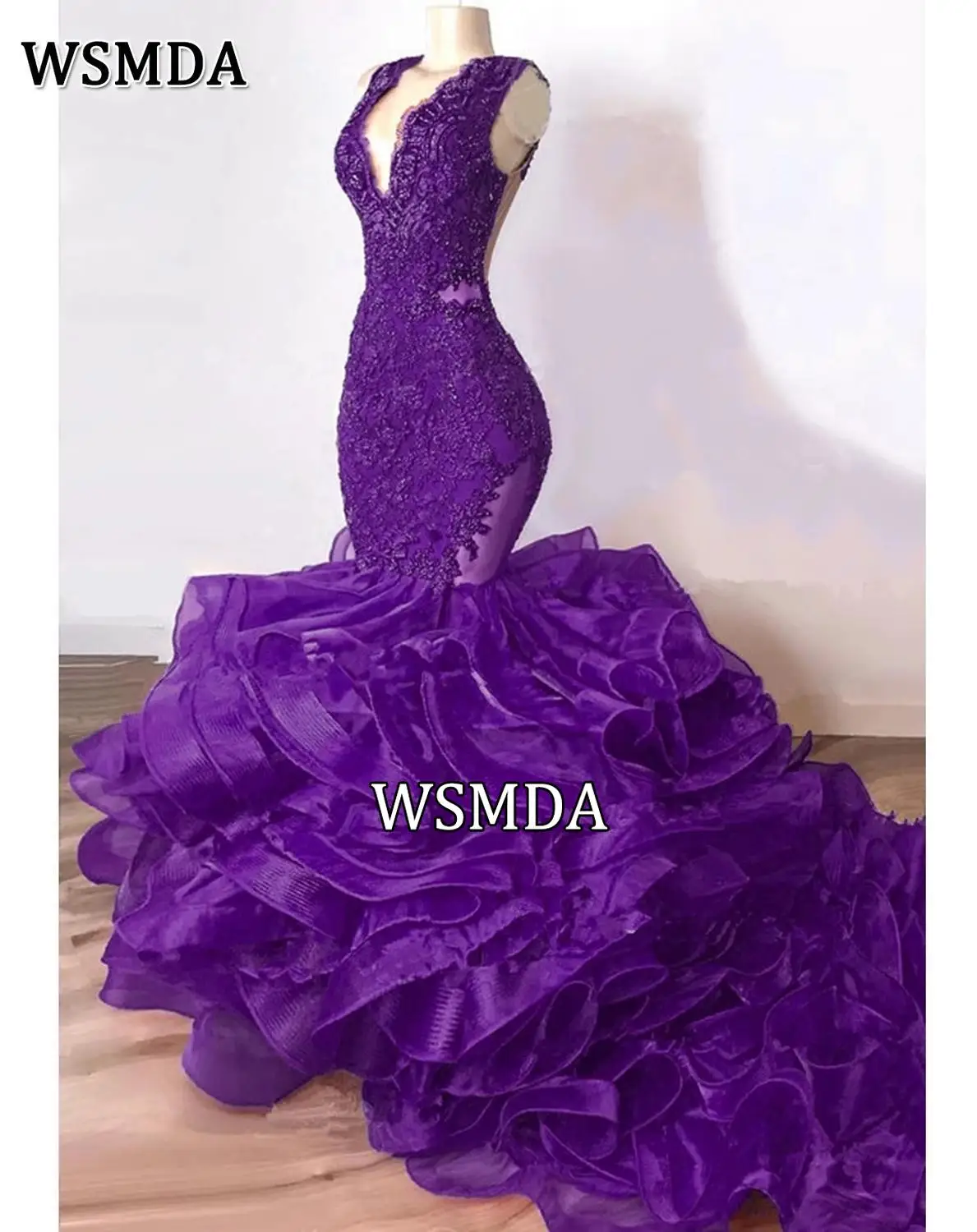 Luksusowe, królewsko niebieskie, koronkowe suknie wieczorowe typu syrena, zdobione koralikami, z bufiastym dołem, falbanami, długie suknie balowe, seksowne sukienki na imprezę, vestido formatura.